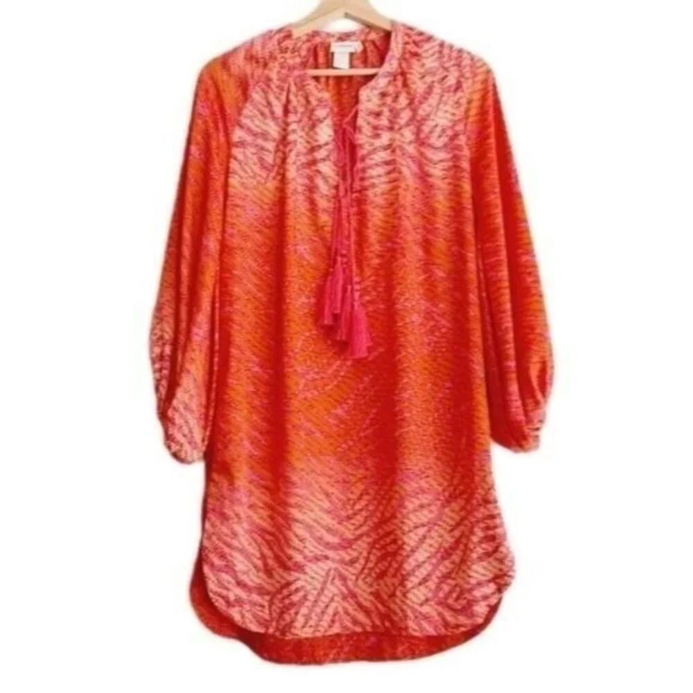 H&M Conscious Hot Pink Tassel Tunic Top Sz 4 - Picture 3 of 14